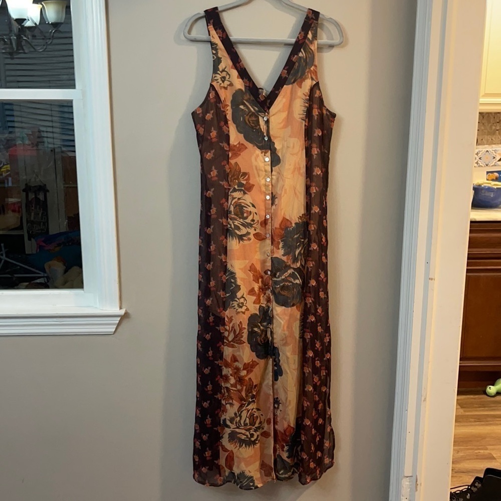 Soft Surroundings Boho Mix Floral Print Button Front Dress